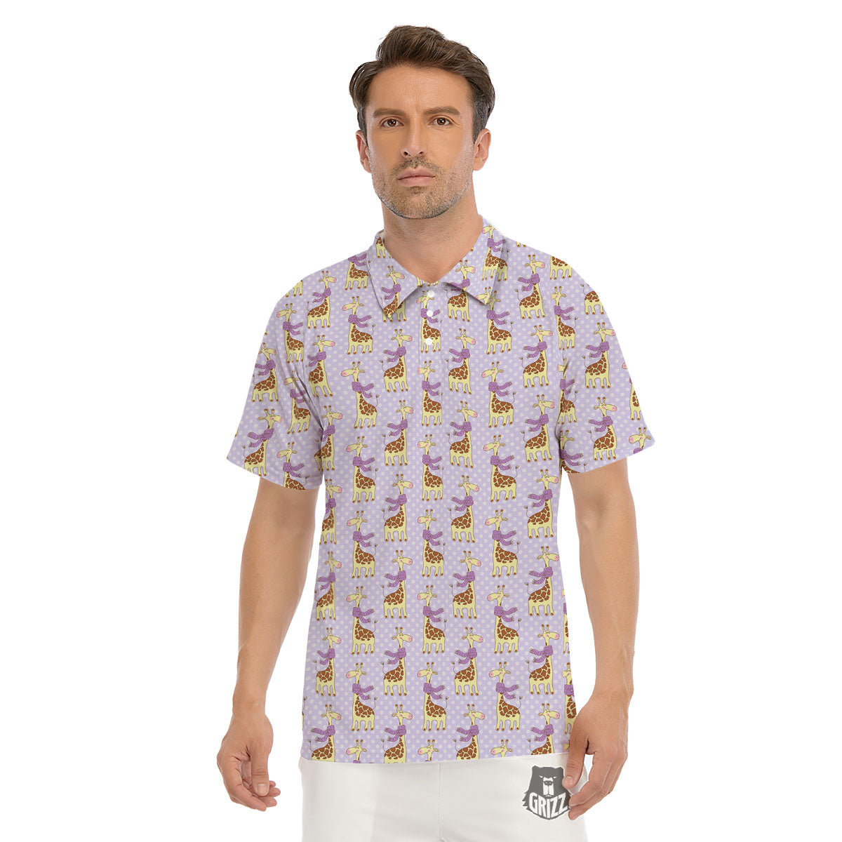 Scarf With Giraffe Print Pattern Men's Golf Shirts-grizzshop