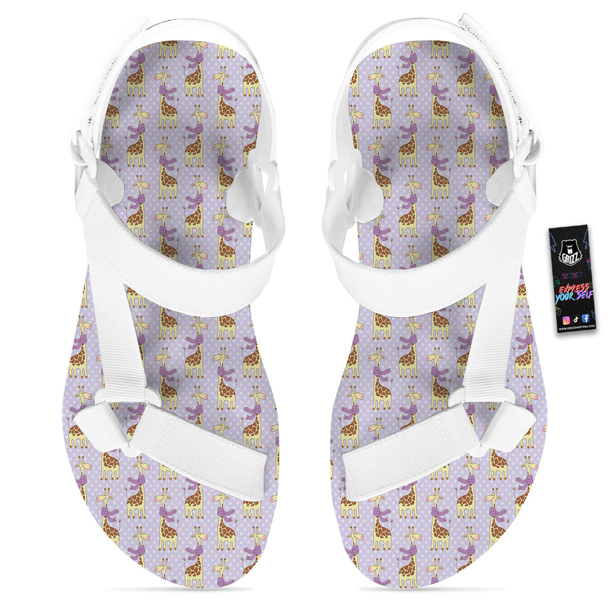 Scarf With Giraffe Print Pattern White Open Toe Sandals-grizzshop