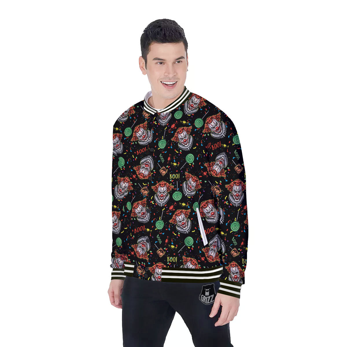 Scary Clown Halloween Print Pattern Baseball Jacket-grizzshop