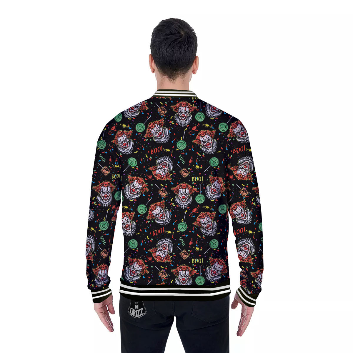 Scary Clown Halloween Print Pattern Baseball Jacket-grizzshop