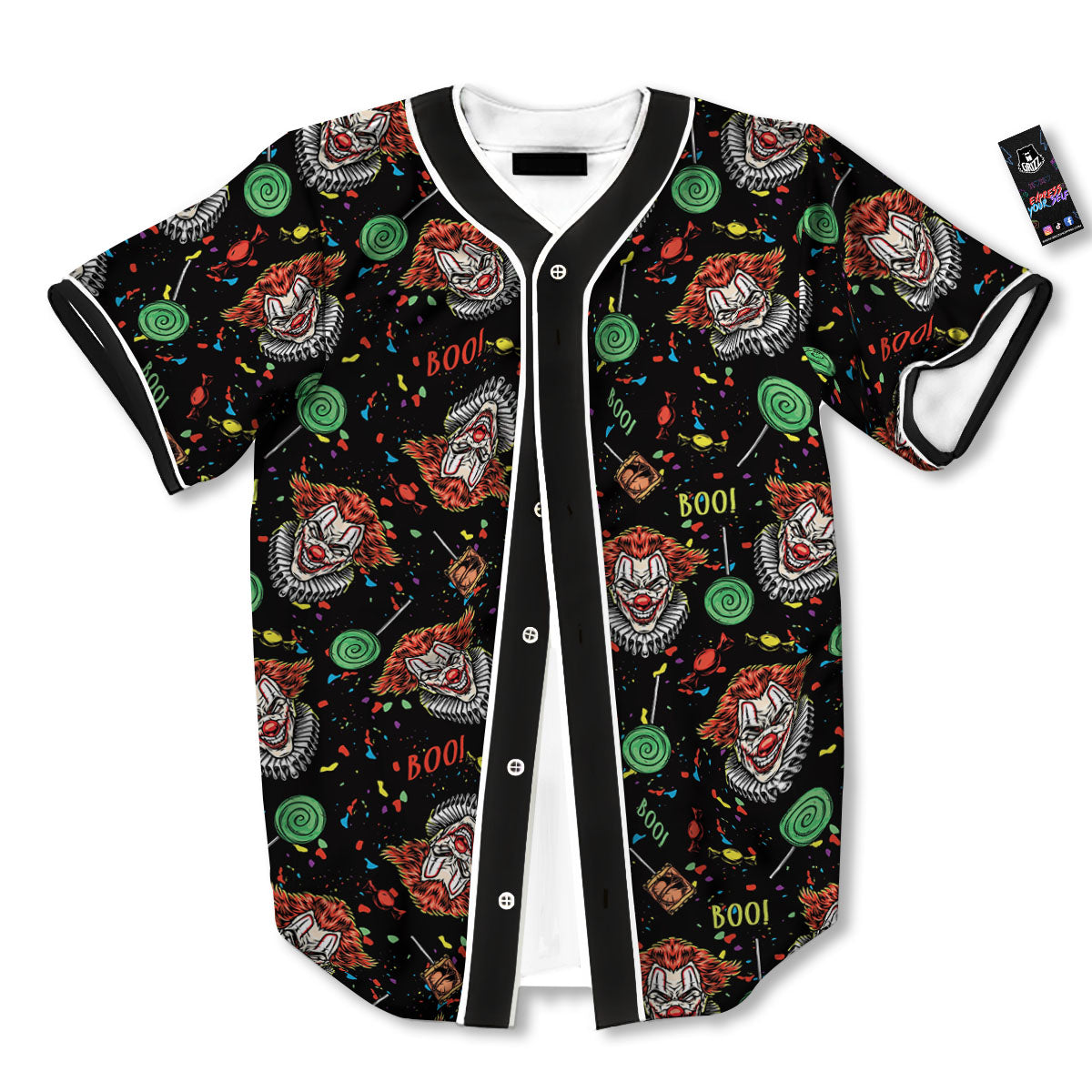 Scary Clown Halloween Print Pattern Baseball Jersey-grizzshop