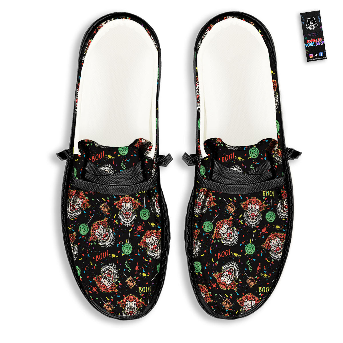 Scary Clown Halloween Print Pattern Black Loafers-grizzshop