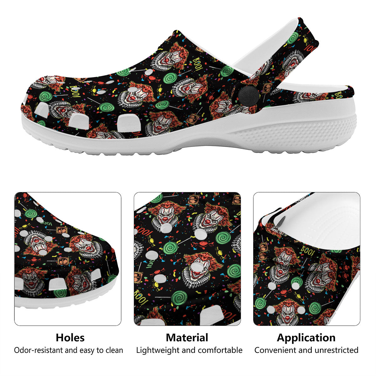 Scary Clown Halloween Print Pattern Clog-grizzshop