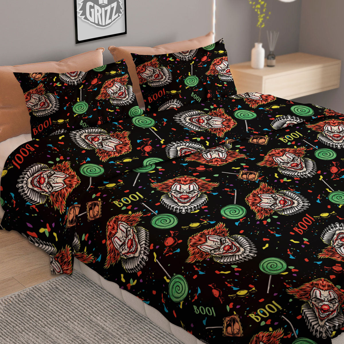 Scary Clown Halloween Print Pattern Duvet Cover Bedding Set