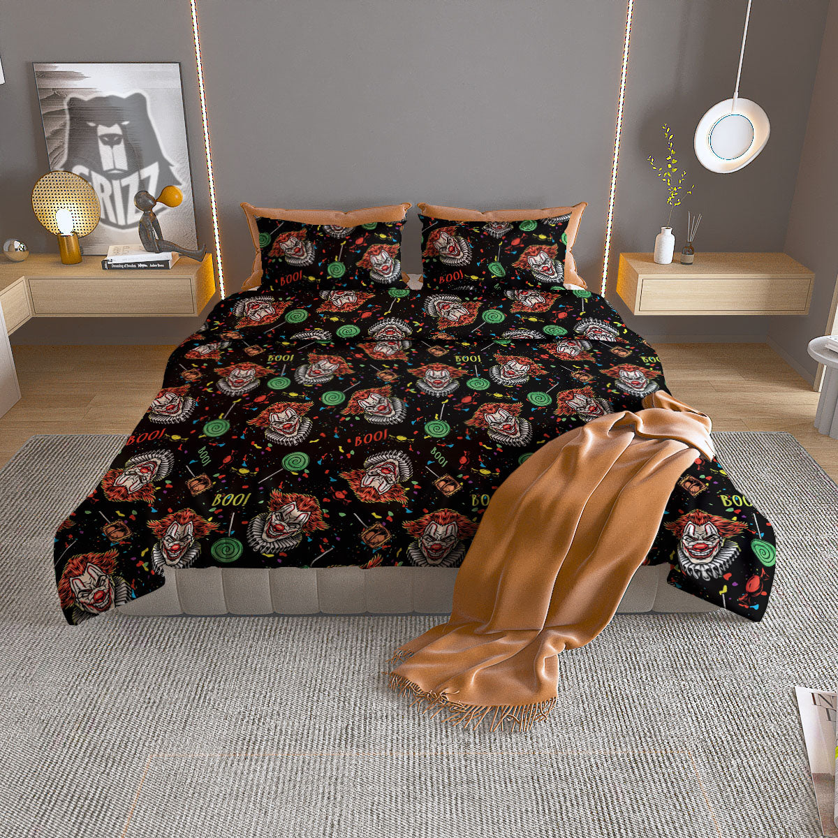 Scary Clown Halloween Print Pattern Duvet Cover Bedding Set