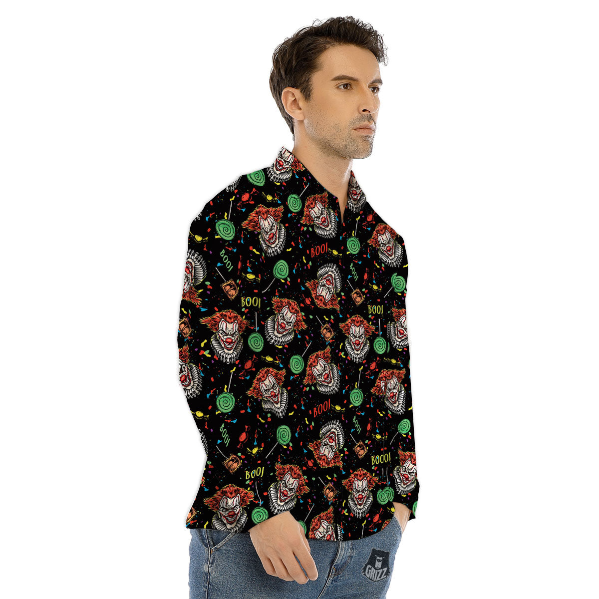 Scary Clown Halloween Print Pattern Men's Dress Shirts-grizzshop