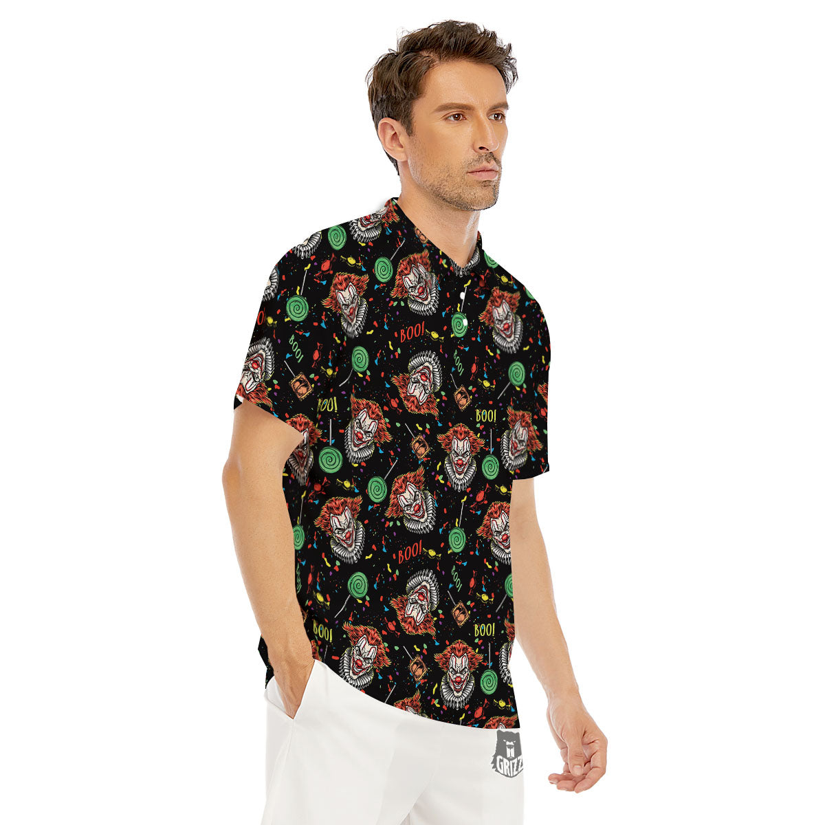 Scary Clown Halloween Print Pattern Men's Golf Shirts-grizzshop