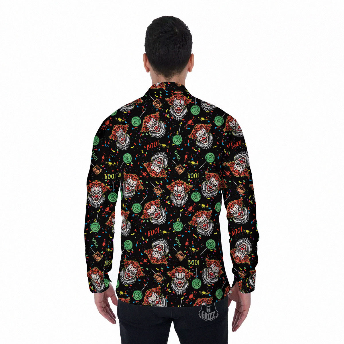 Scary Clown Halloween Print Pattern Men's Long Sleeve Shirts-grizzshop