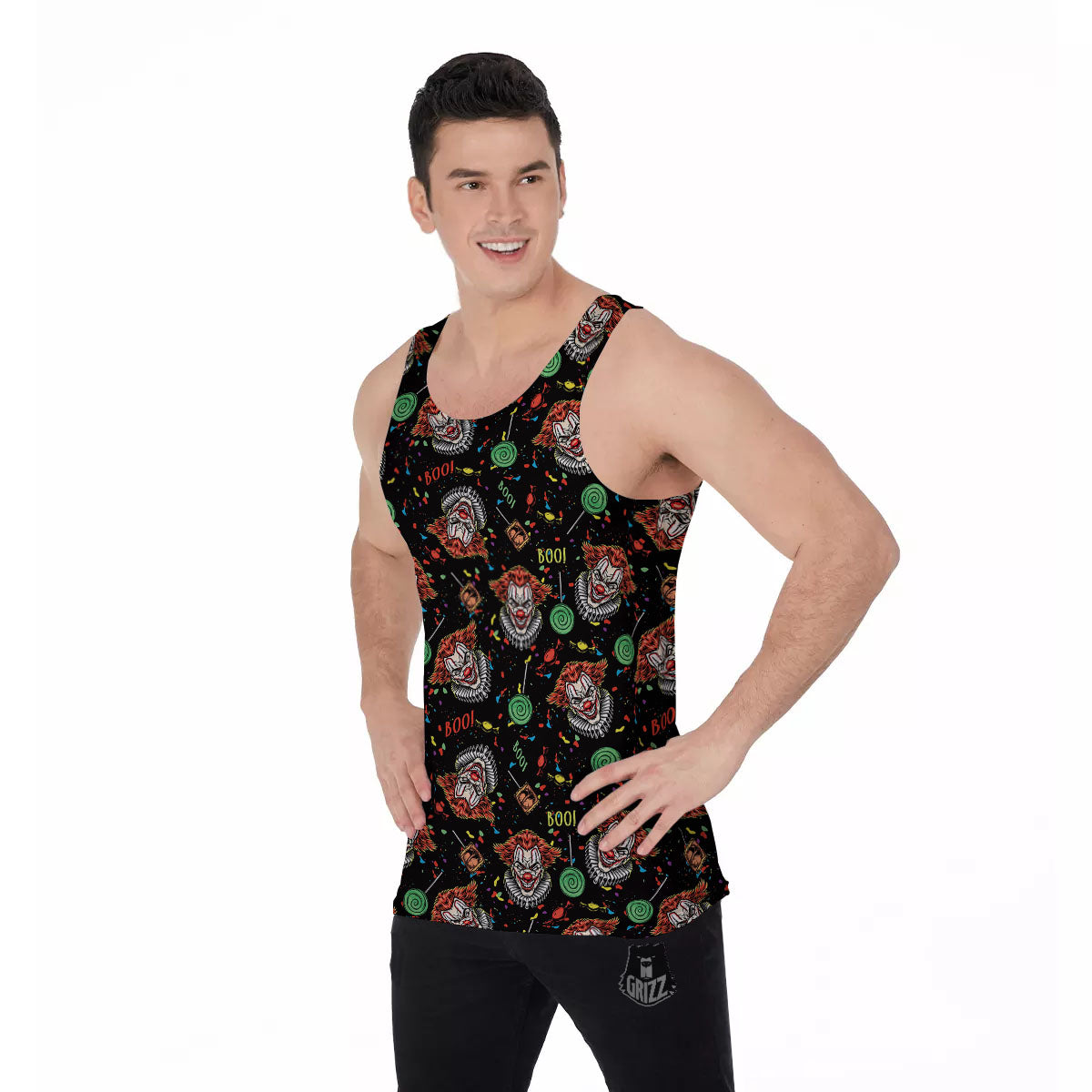 Scary Clown Halloween Print Pattern Men's Tank Top-grizzshop