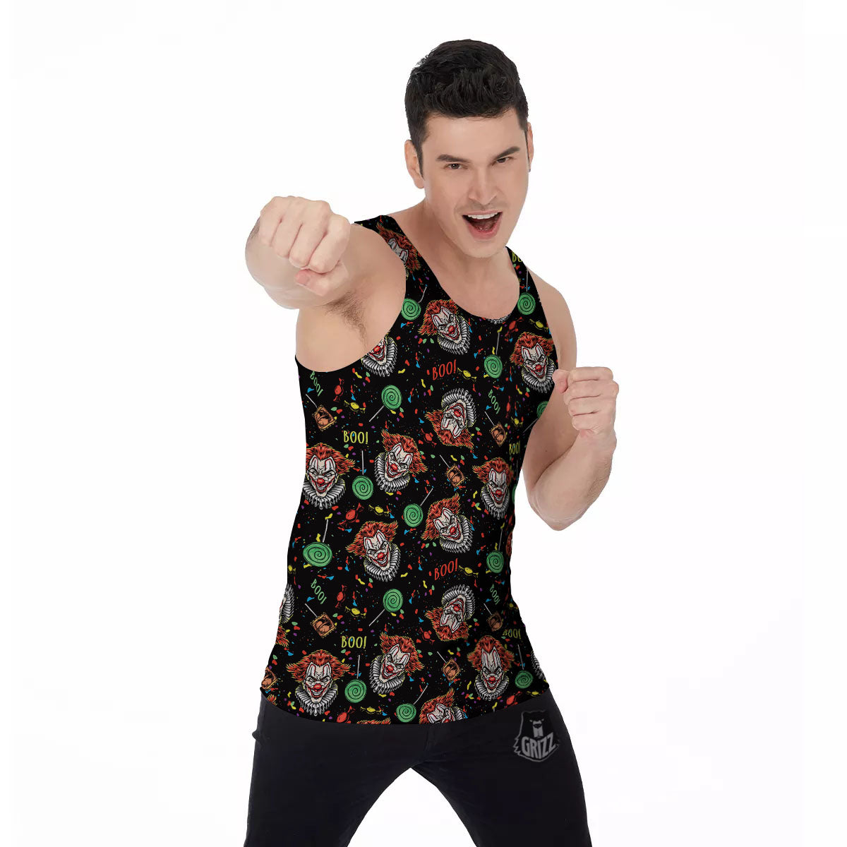 Scary Clown Halloween Print Pattern Men's Tank Top-grizzshop