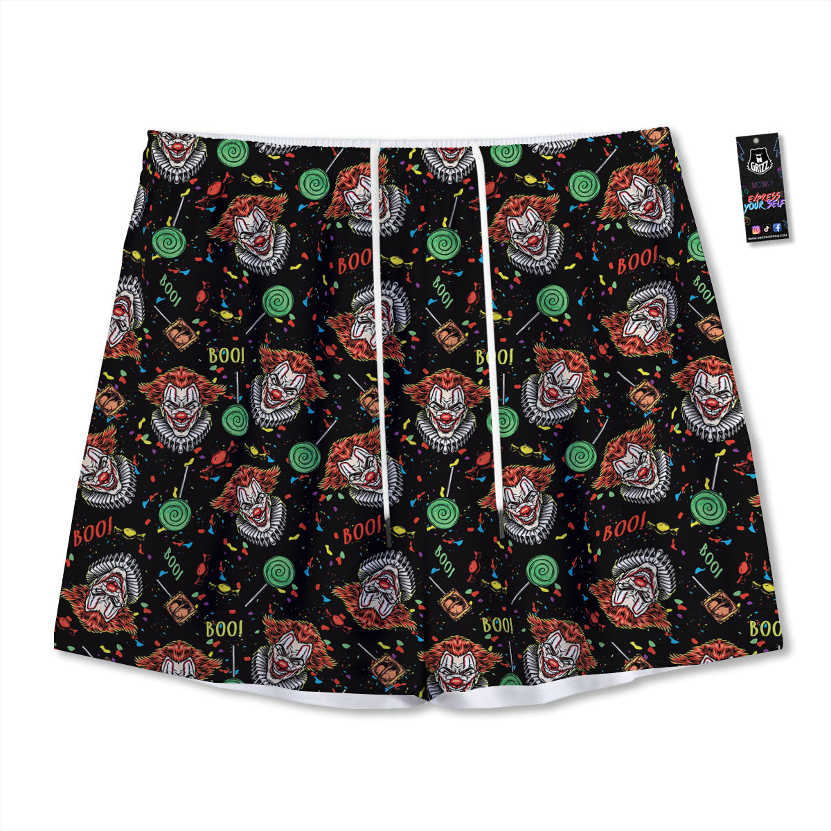 Scary Clown Halloween Print Pattern Mesh Shorts