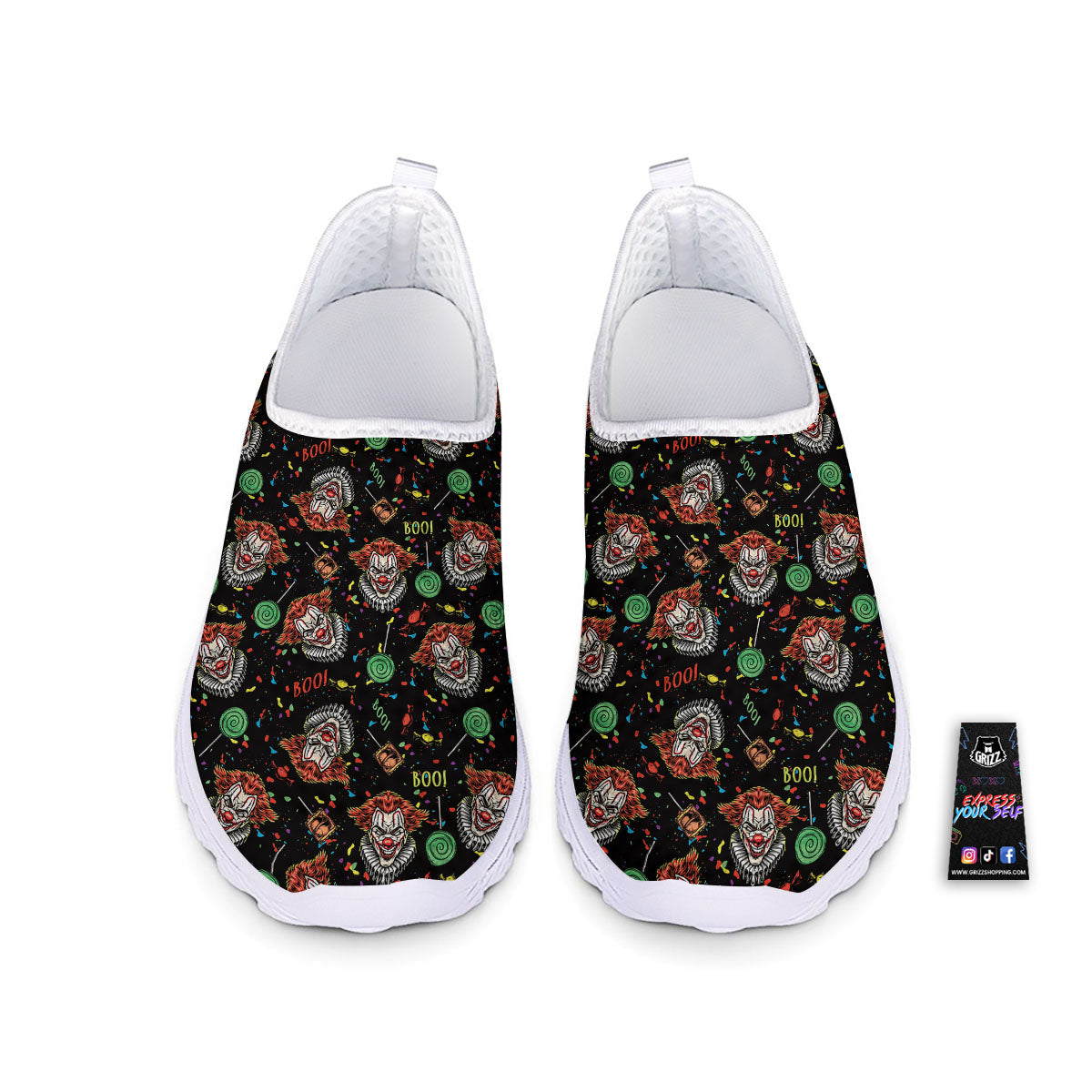 Scary Clown Halloween Print Pattern Nurse Shoes-grizzshop