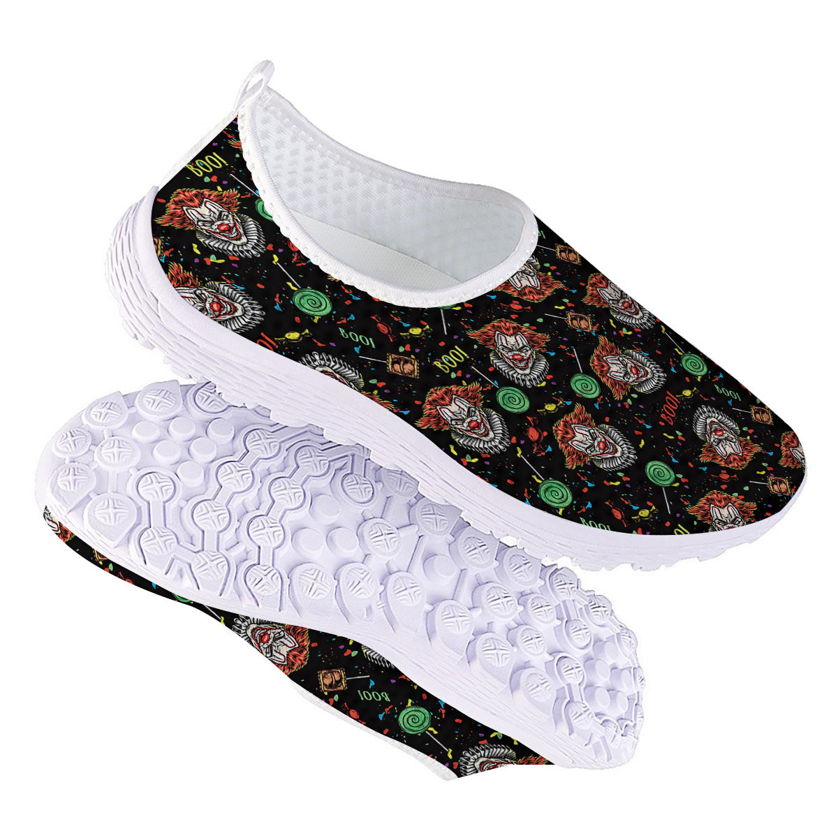 Scary Clown Halloween Print Pattern Nurse Shoes-grizzshop