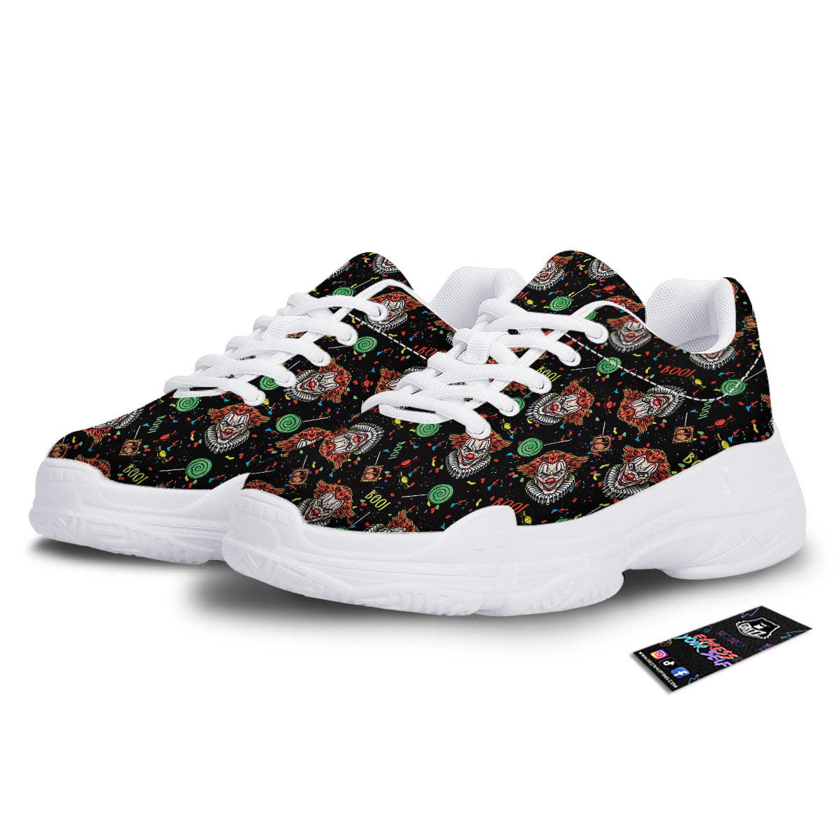 Scary Clown Halloween Print Pattern White Chunky Shoes-grizzshop