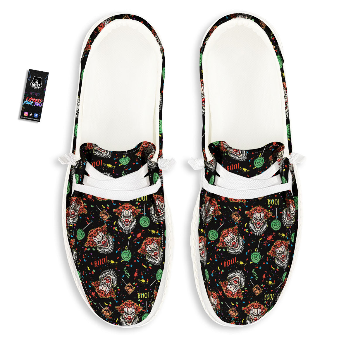Scary Clown Halloween Print Pattern White Loafers-grizzshop