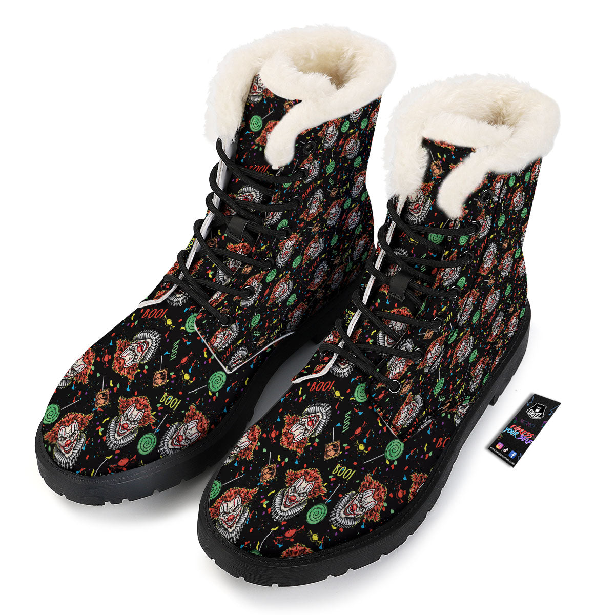 Scary Clown Halloween Print Pattern Winter Boots-grizzshop