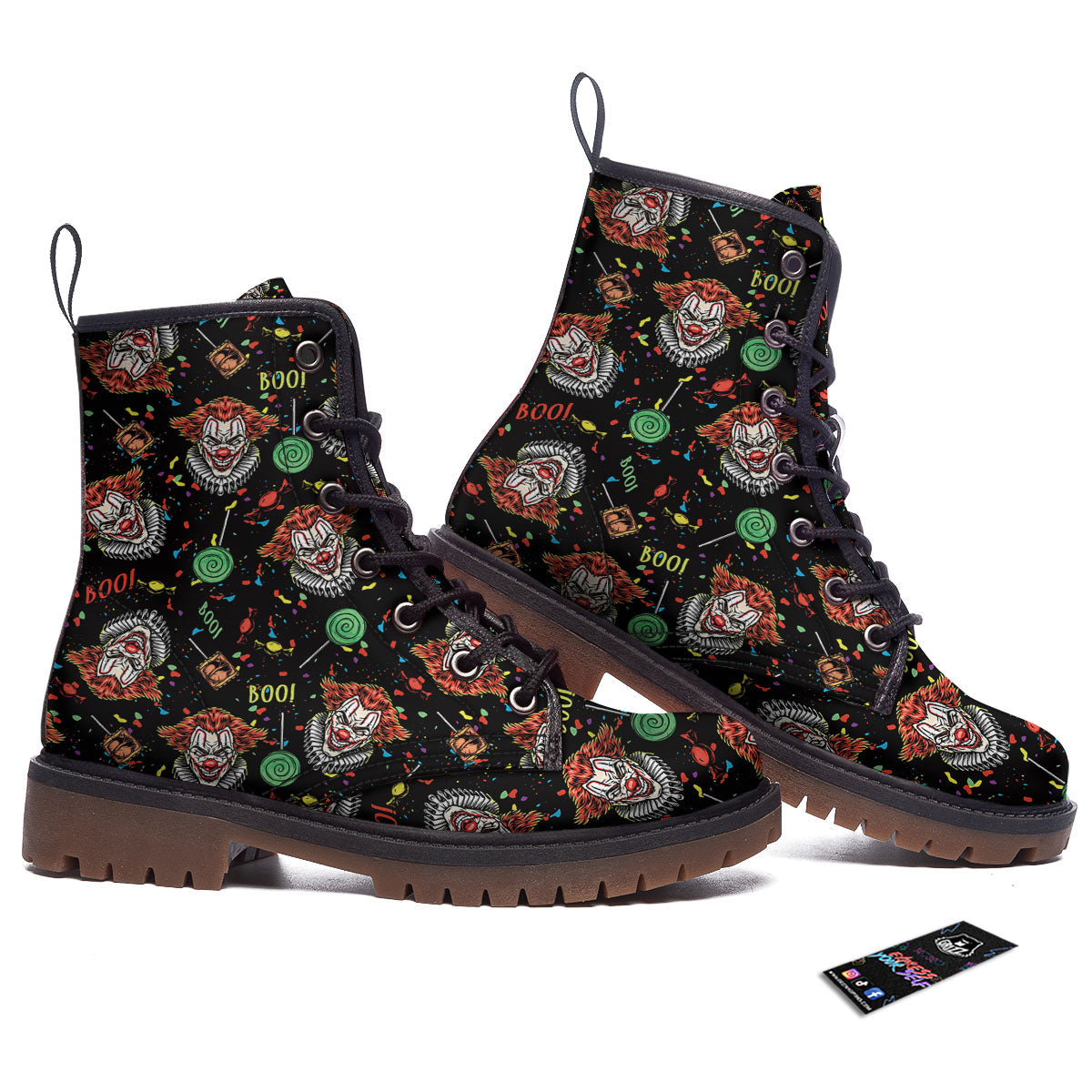 Scary Clown Halloween Print Pattern Work Boots-grizzshop