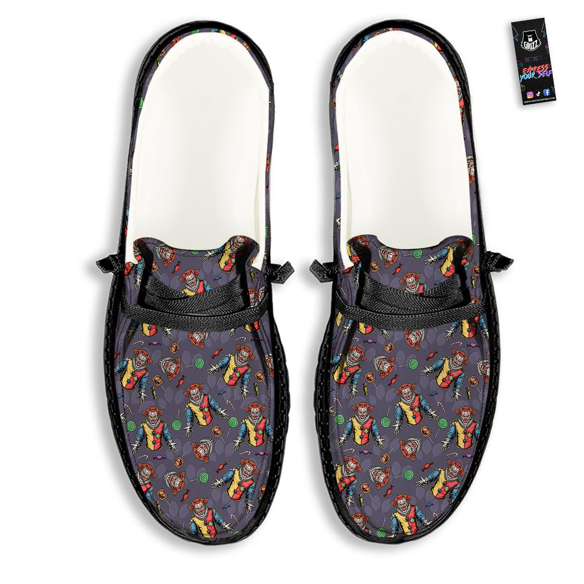 Scary Evil Clown Print Pattern Black Loafers-grizzshop