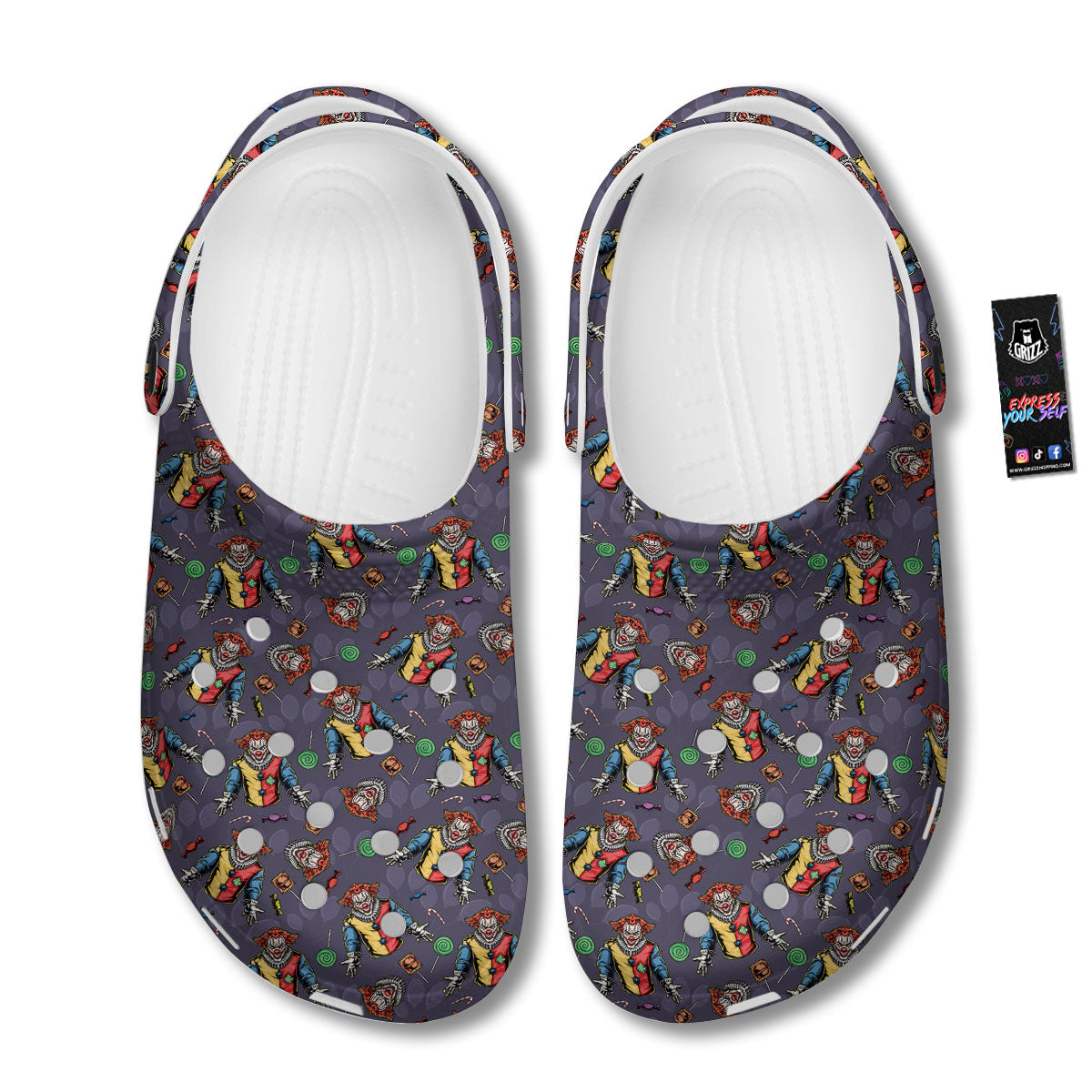 Scary Evil Clown Print Pattern Clog-grizzshop
