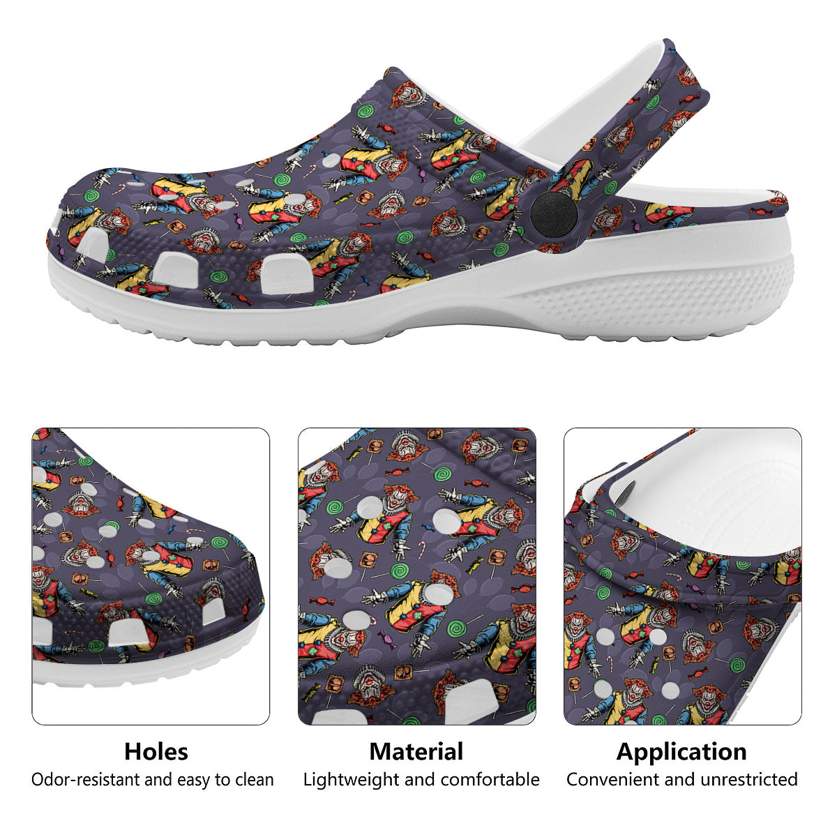 Scary Evil Clown Print Pattern Clog-grizzshop