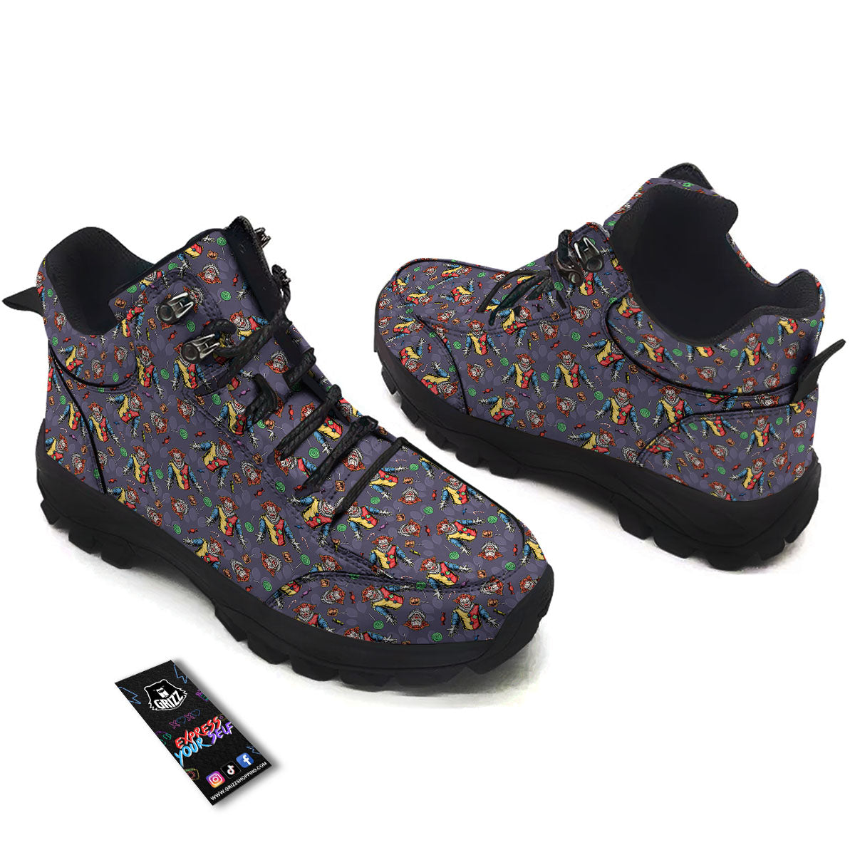 Scary Evil Clown Print Pattern Hiking Shoes-grizzshop