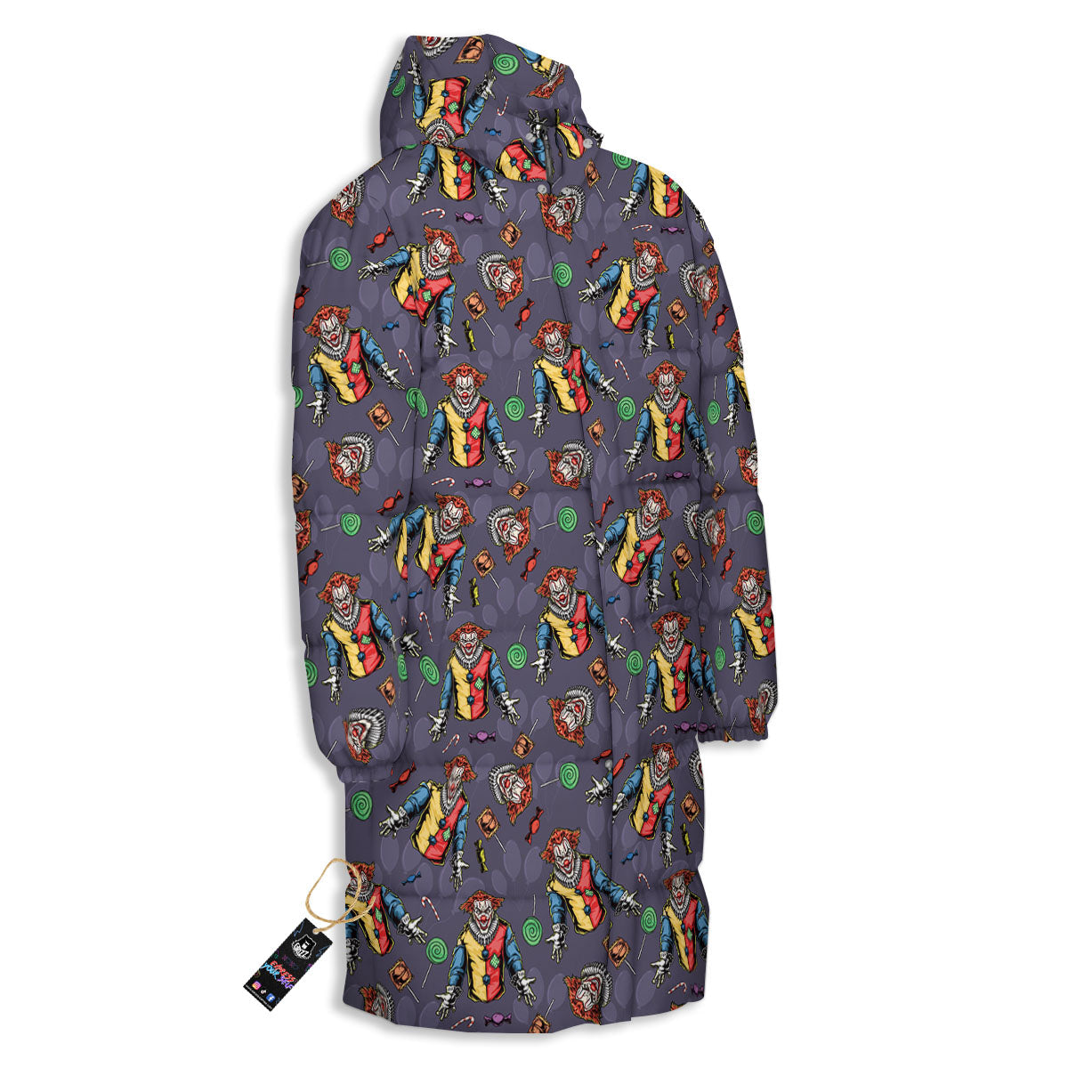 Scary Evil Clown Print Pattern Long Down Jacket-grizzshop