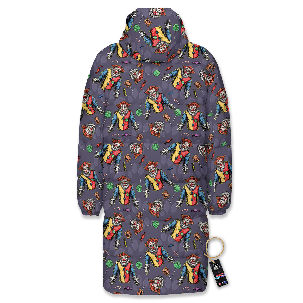Scary Evil Clown Print Pattern Long Down Jacket-grizzshop