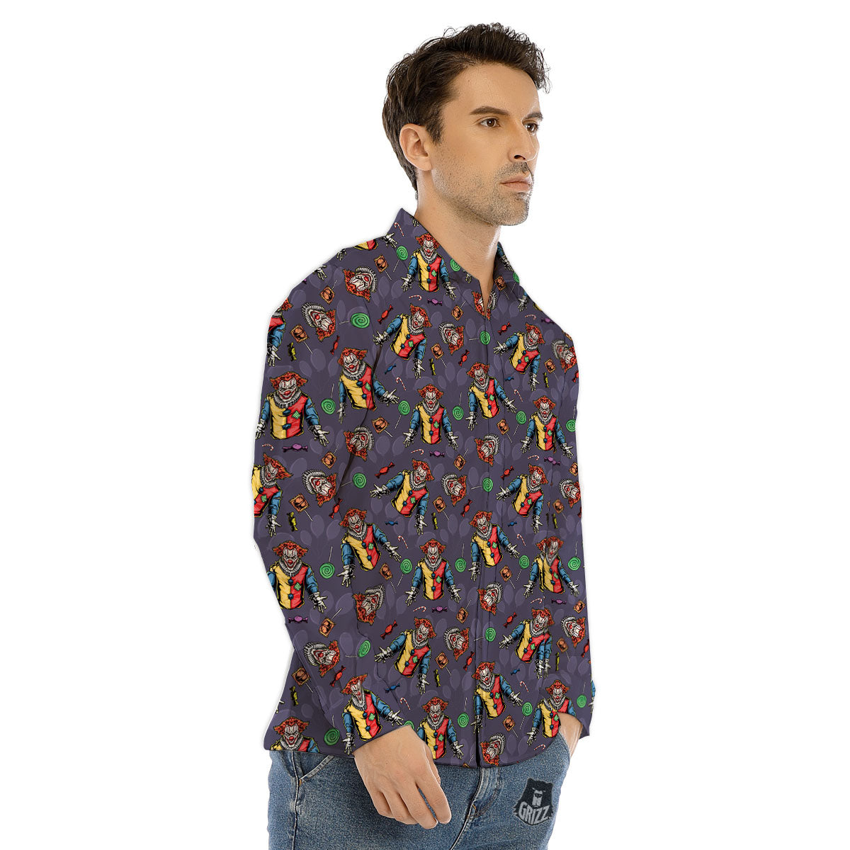 Scary Evil Clown Print Pattern Men's Dress Shirts-grizzshop