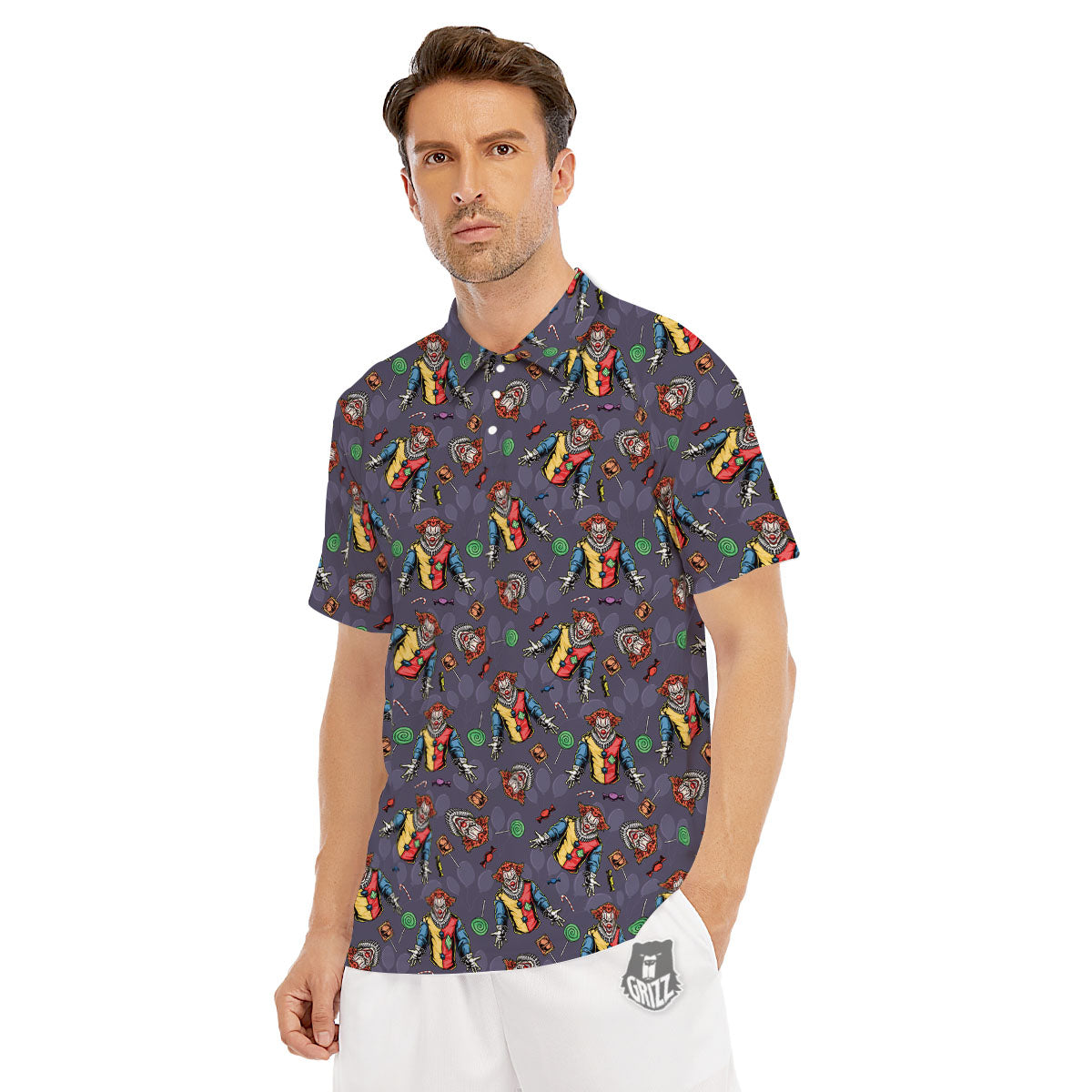 Scary Evil Clown Print Pattern Men's Golf Shirts-grizzshop