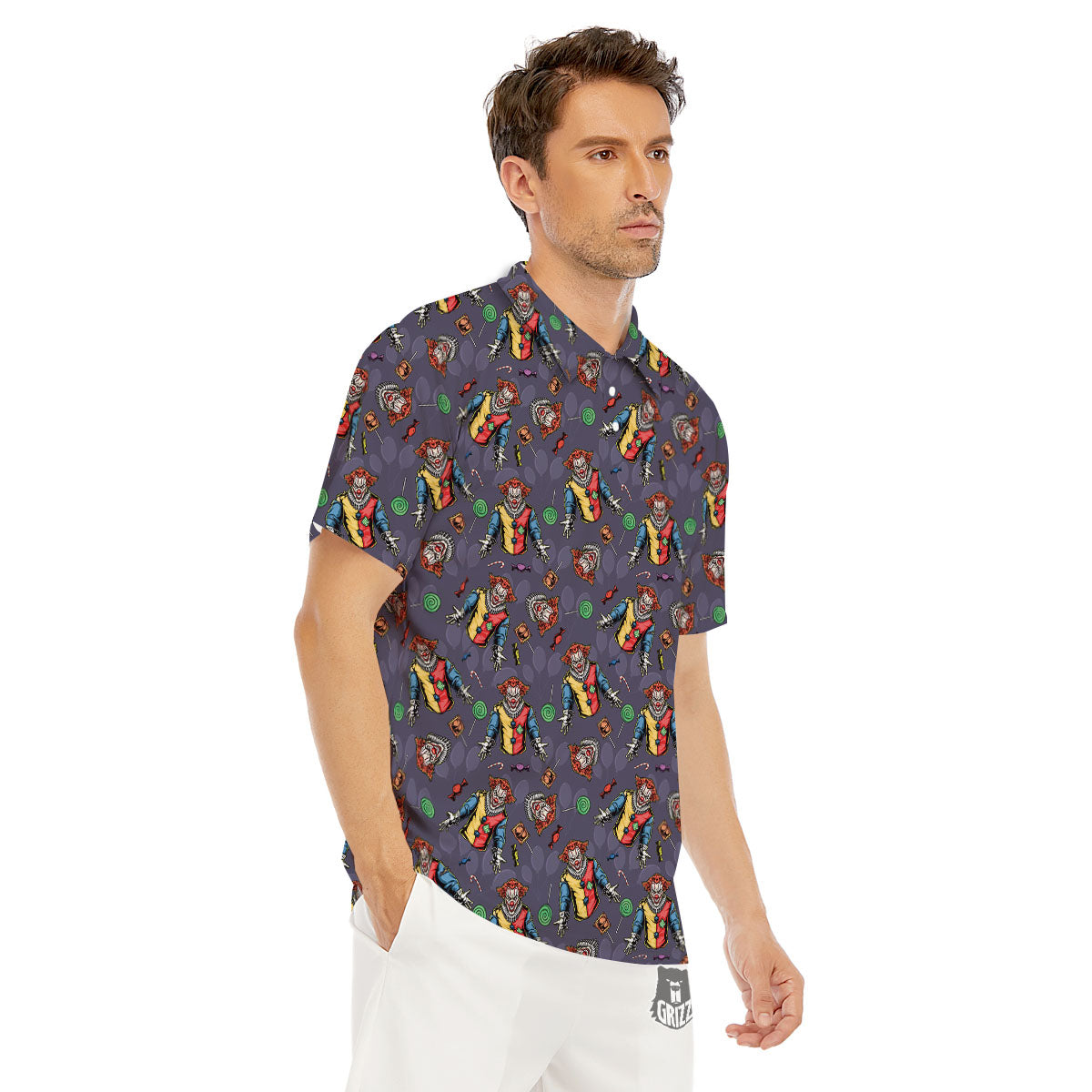 Scary Evil Clown Print Pattern Men's Golf Shirts-grizzshop