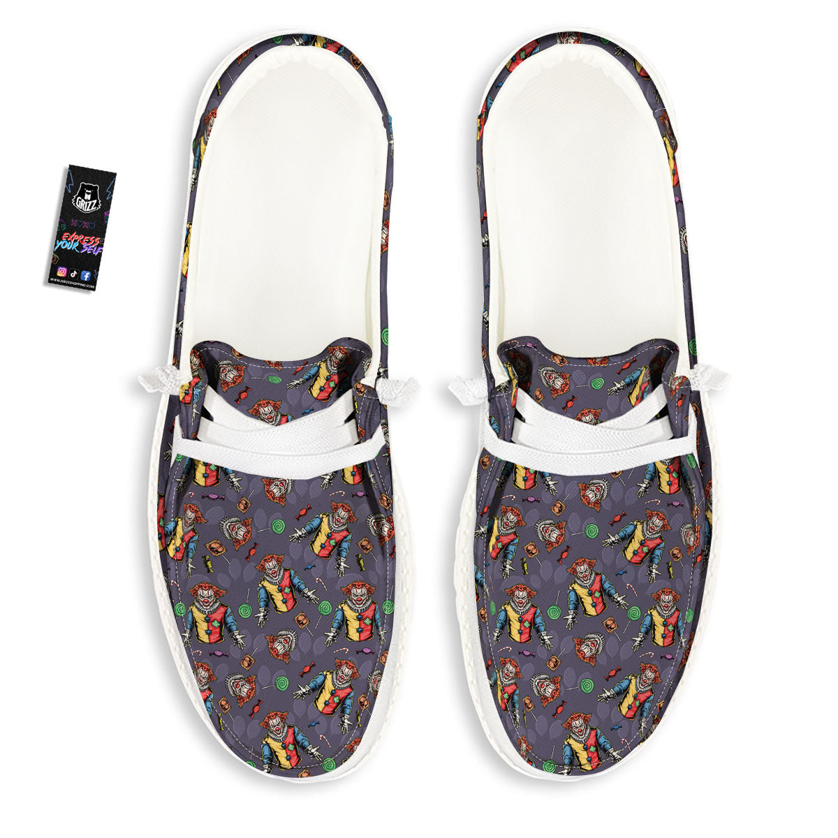 Scary Evil Clown Print Pattern White Loafers-grizzshop