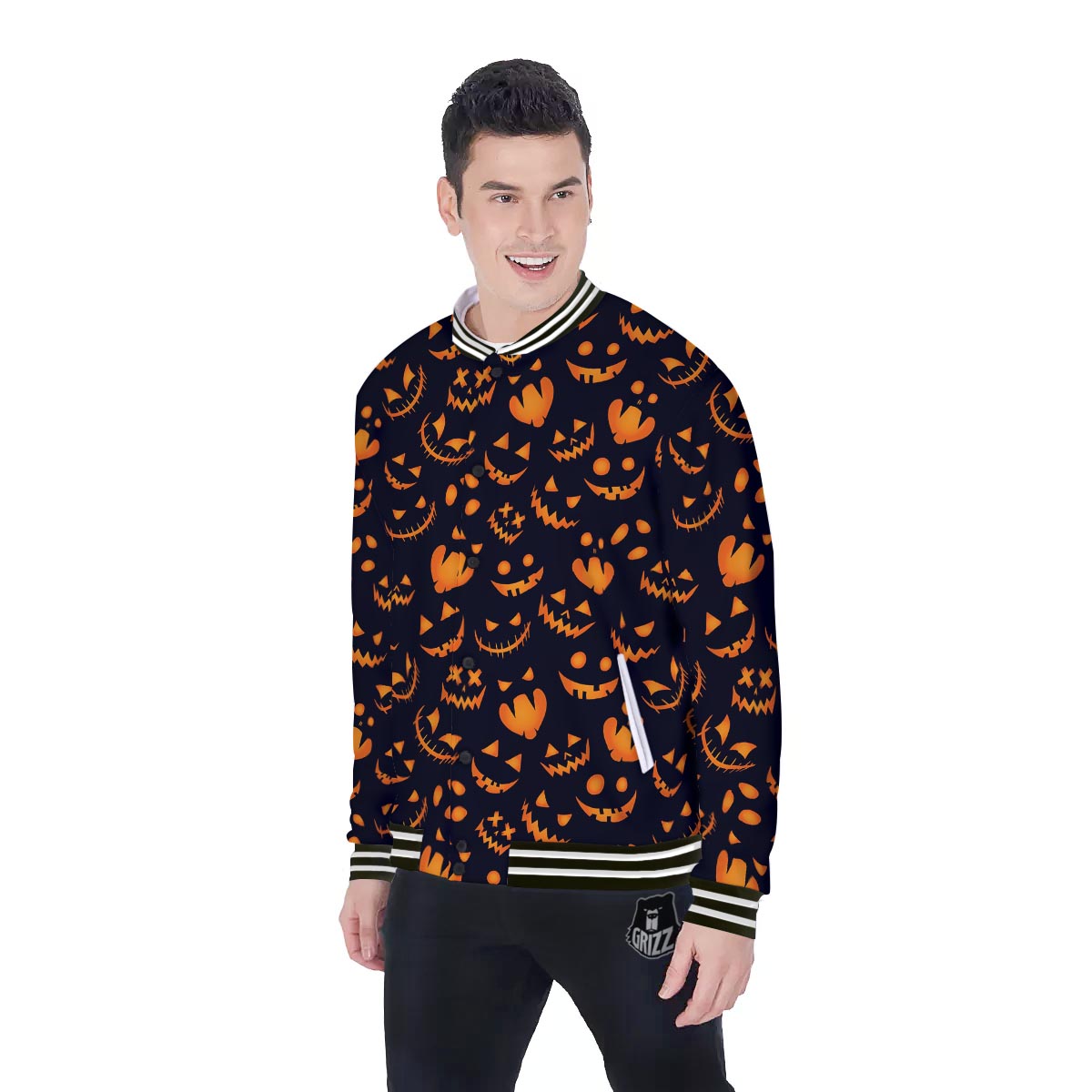 Scary Pumpkin Halloween Print Pattern Baseball Jacket-grizzshop