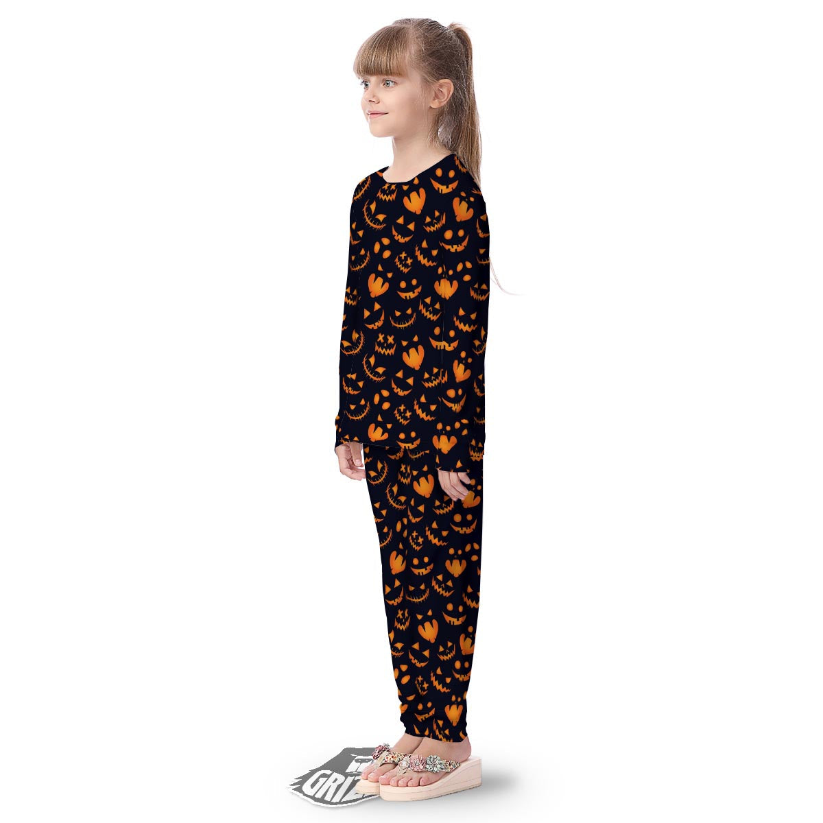 Scary Pumpkin Halloween Print Pattern Kid's Pajamas-grizzshop