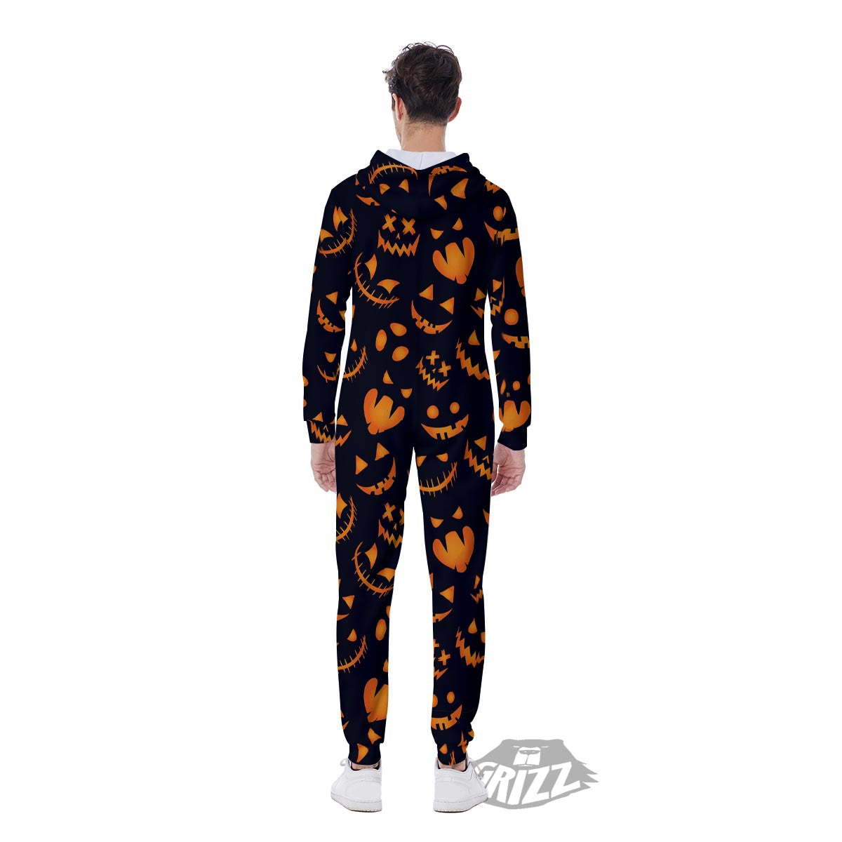 Scary Pumpkin Halloween Print Pattern Men's Jumpsuit-grizzshop