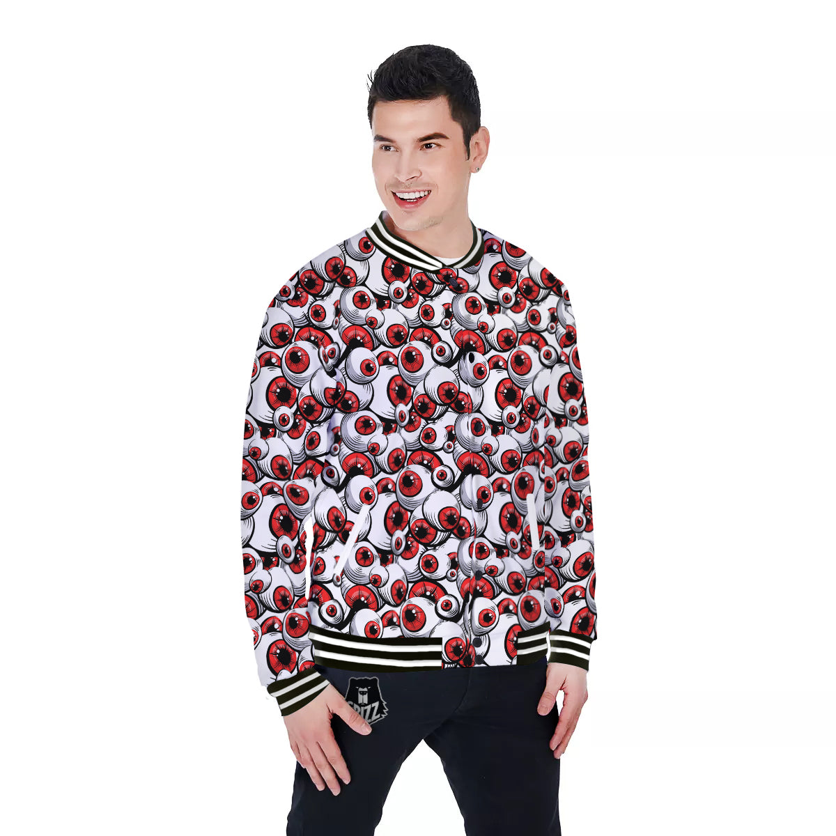 Scary Red Eyes Print Pattern Baseball Jacket-grizzshop