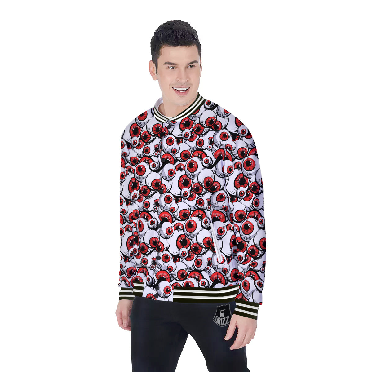 Scary Red Eyes Print Pattern Baseball Jacket-grizzshop