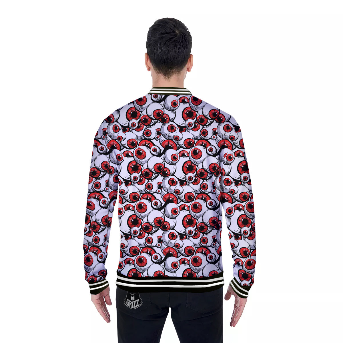 Scary Red Eyes Print Pattern Baseball Jacket-grizzshop