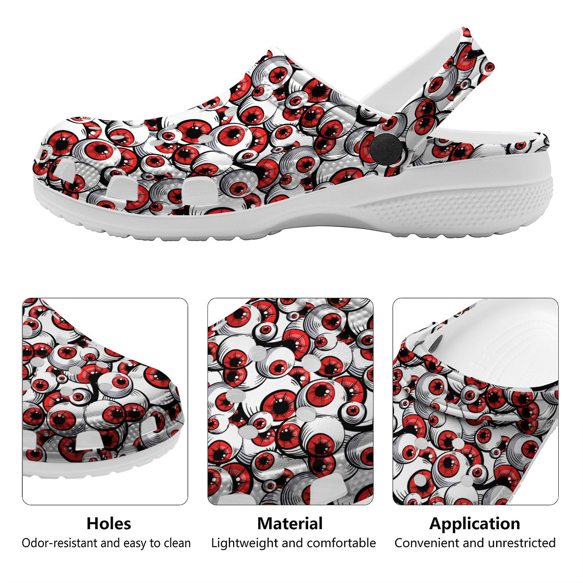 Scary Red Eyes Print Pattern Clog-grizzshop