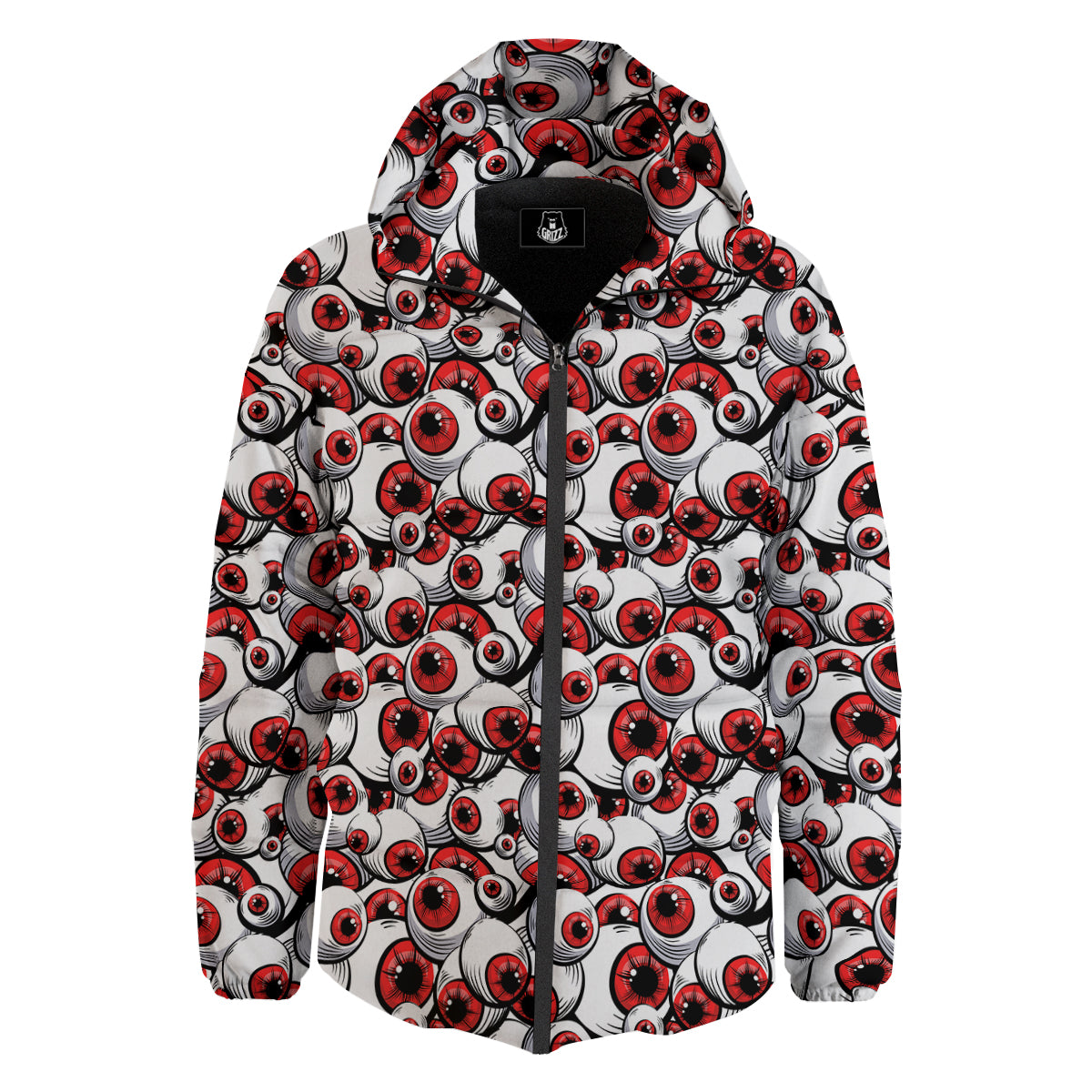 Scary Red Eyes Print Pattern Down Jacket-grizzshop