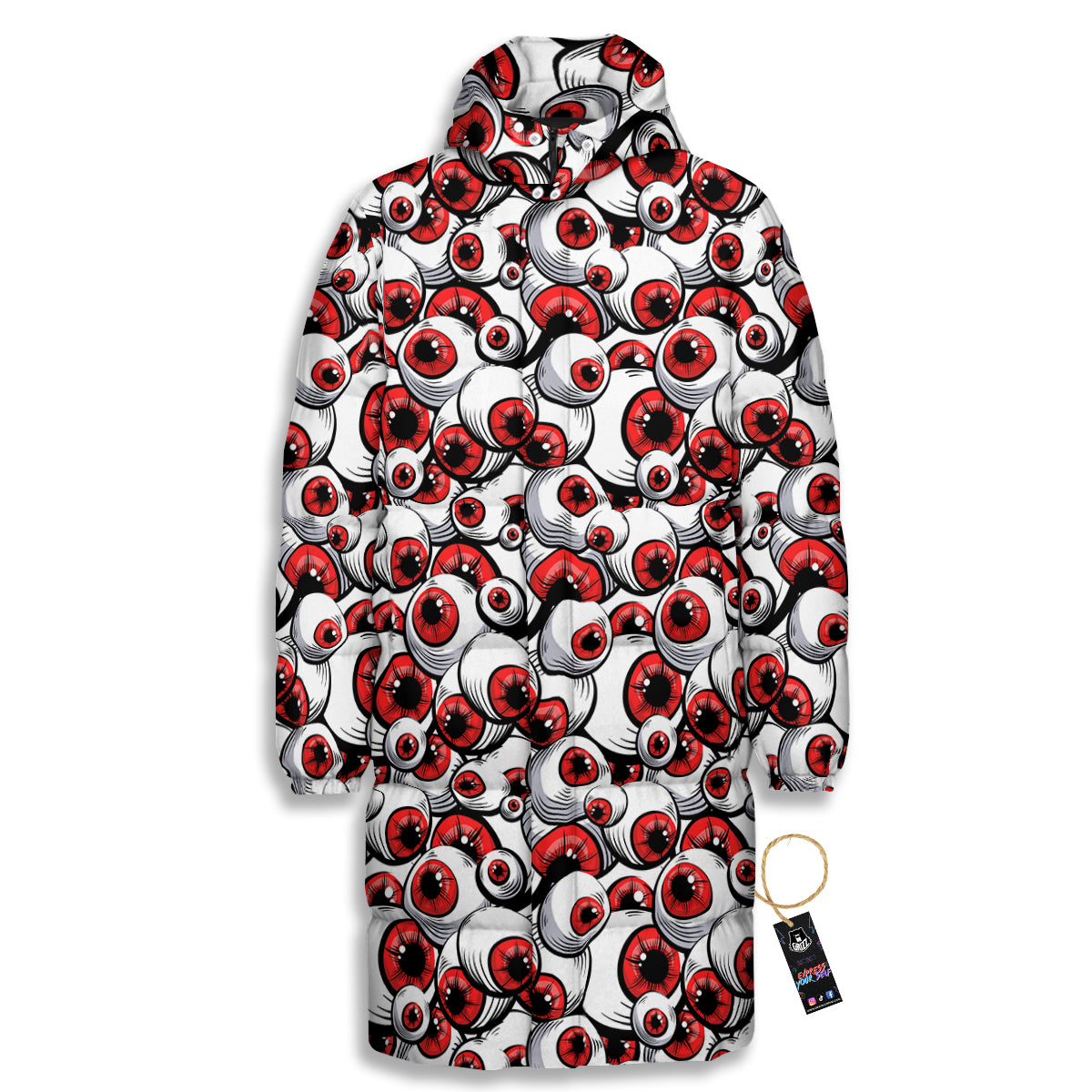 Scary Red Eyes Print Pattern Long Down Jacket-grizzshop