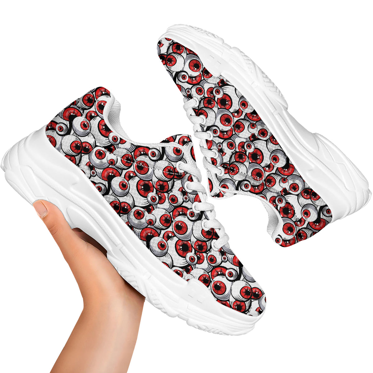 Scary Red Eyes Print Pattern White Chunky Shoes-grizzshop