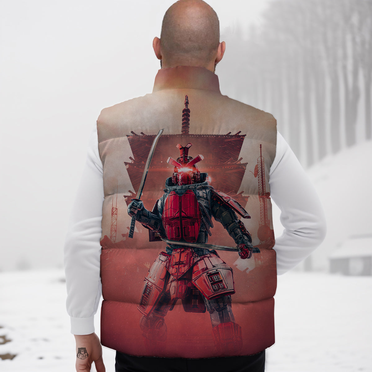 School Bus Pattern Print Down Vest-grizzshop