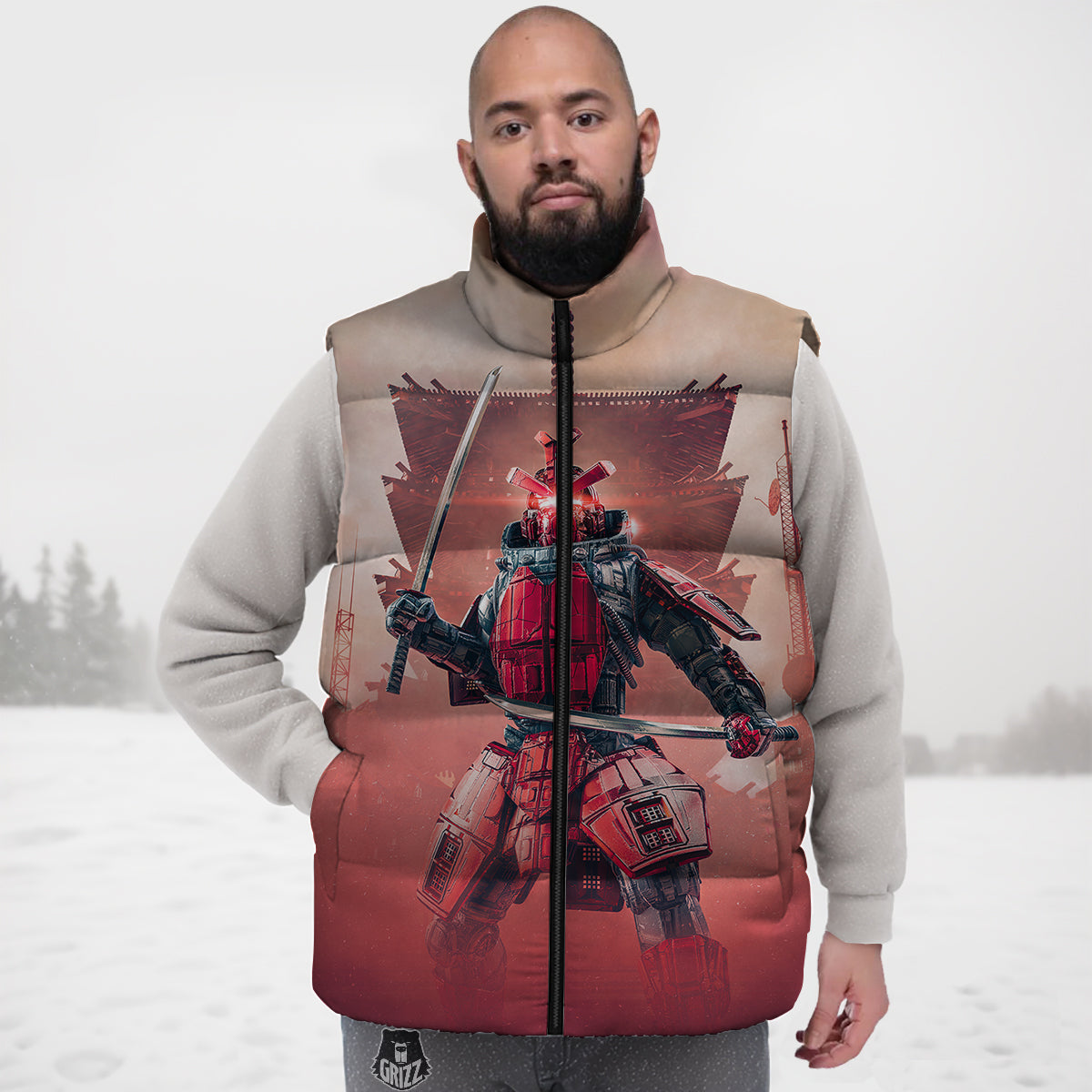 School Bus Pattern Print Down Vest-grizzshop