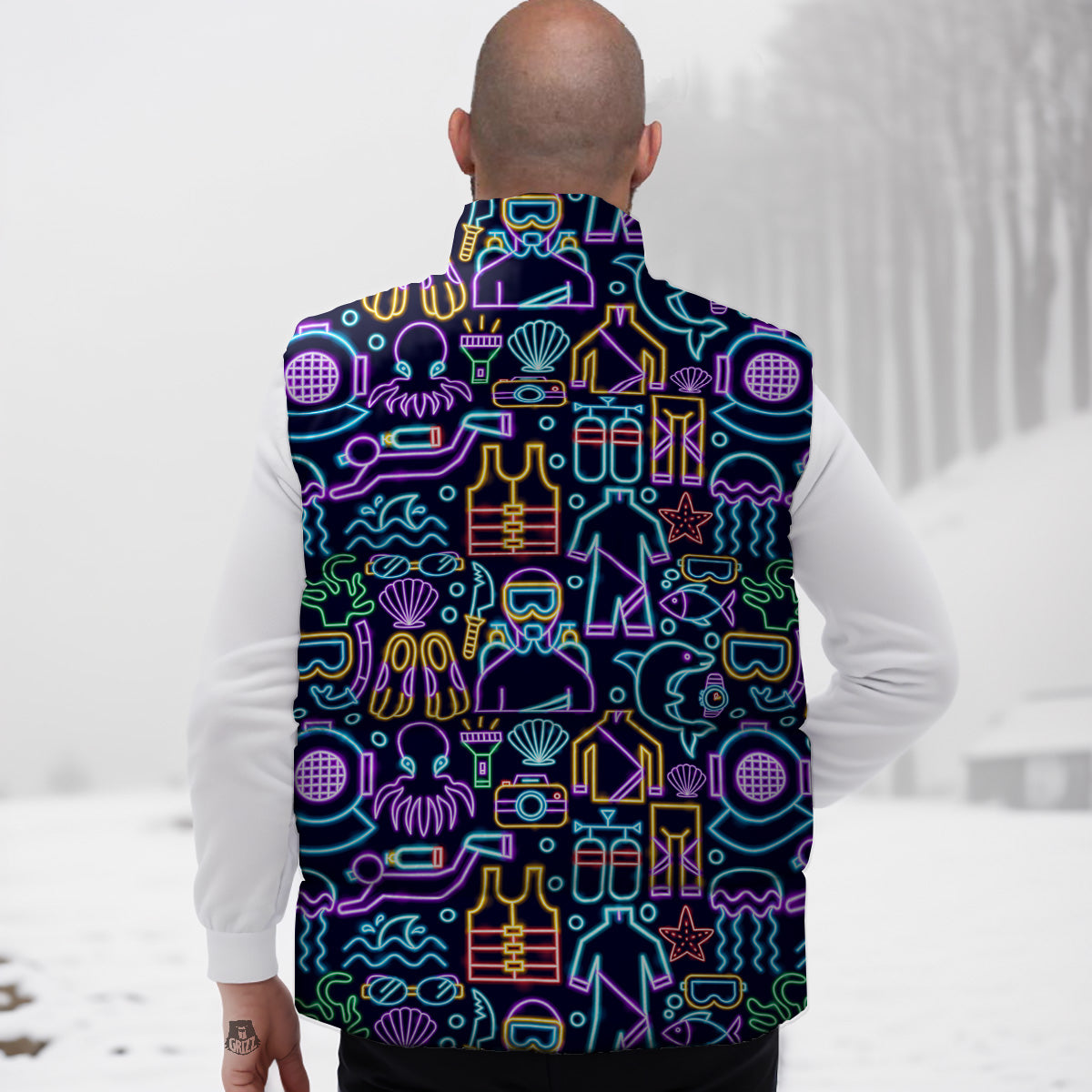 School Bus Teacher Pattern Print Down Vest-grizzshop