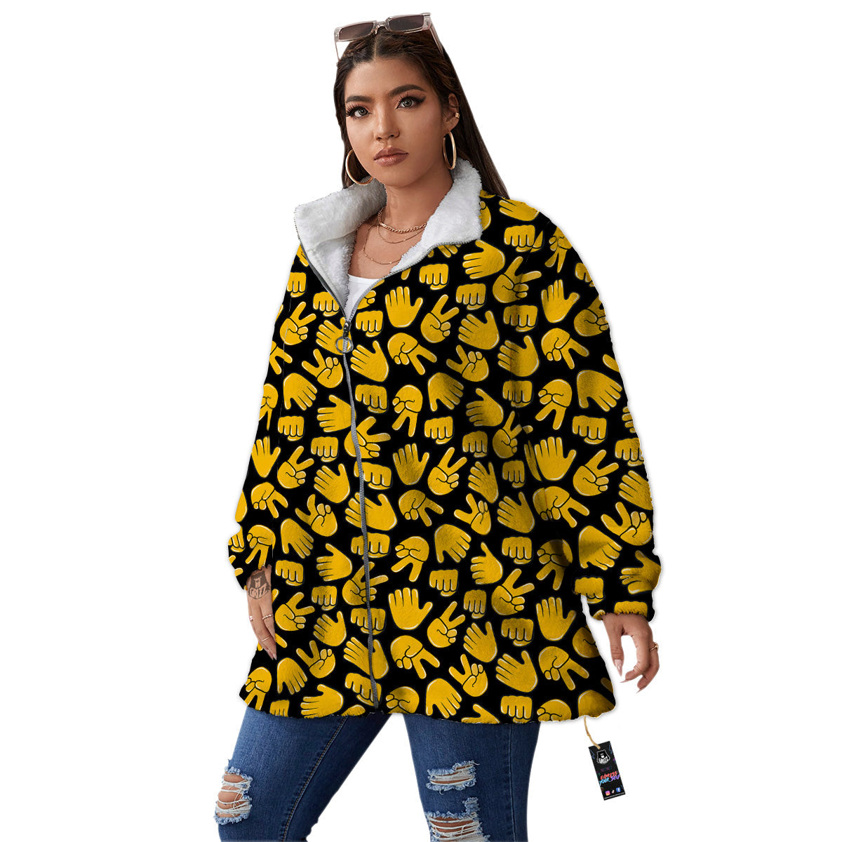 Scissors Paper Rock Emoji Print Pattern Women's Sherpa Jacket-grizzshop