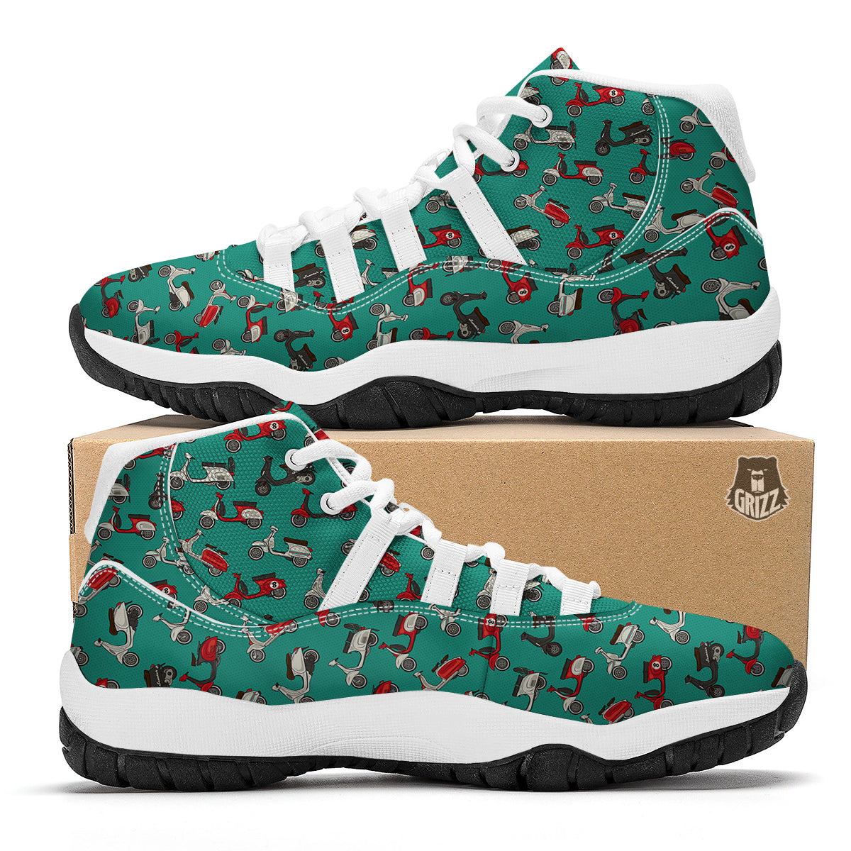 Scoote Print Pattern White Bball Shoes-grizzshop
