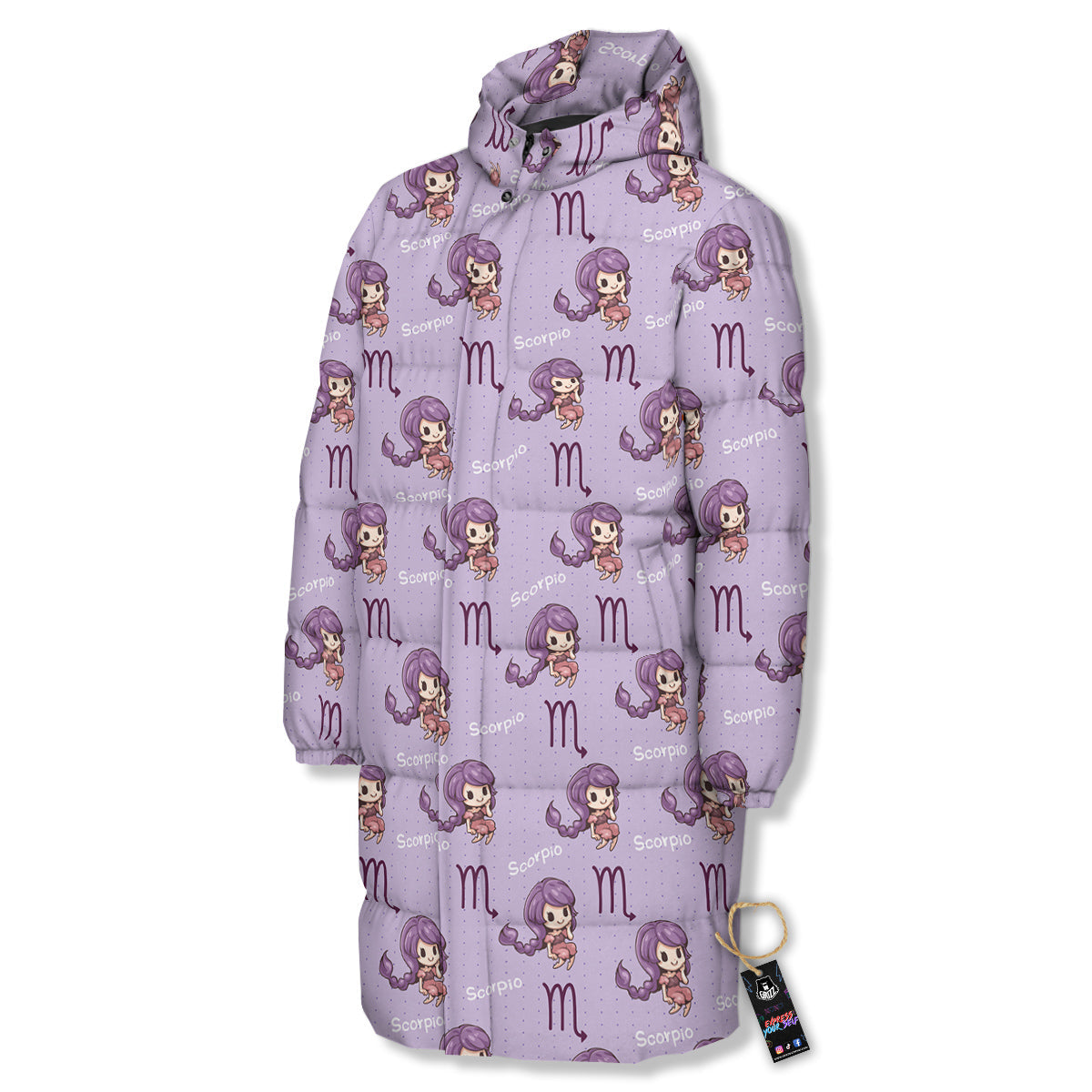 Scorpio Cute Cartoon Print Pattern Long Down Jacket-grizzshop