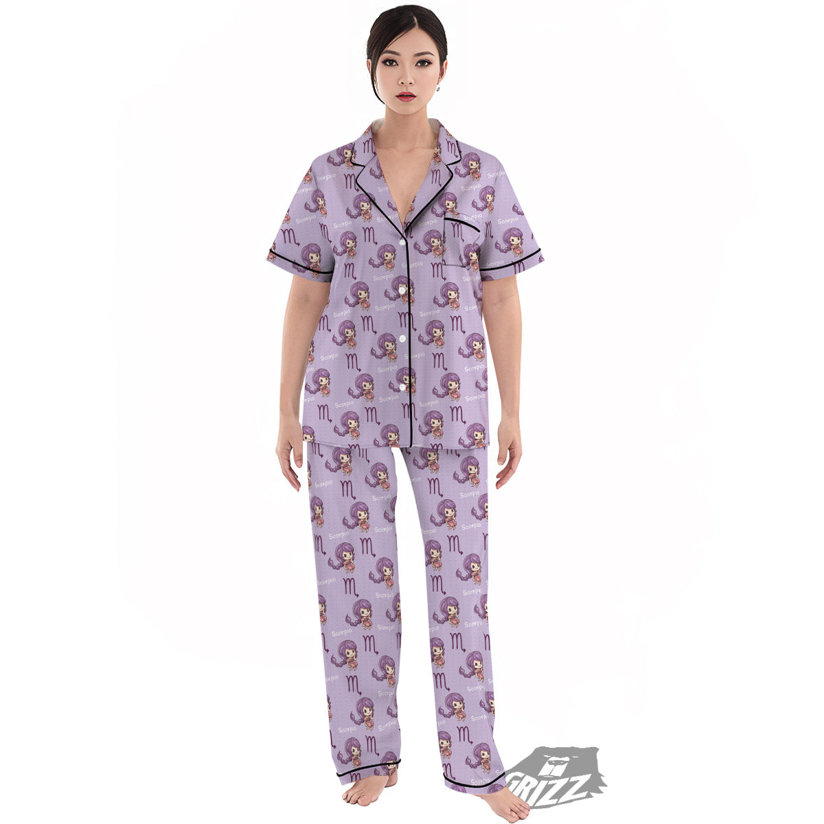 Scorpio Cute Cartoon Print Pattern Women's Pajamas Set-grizzshop