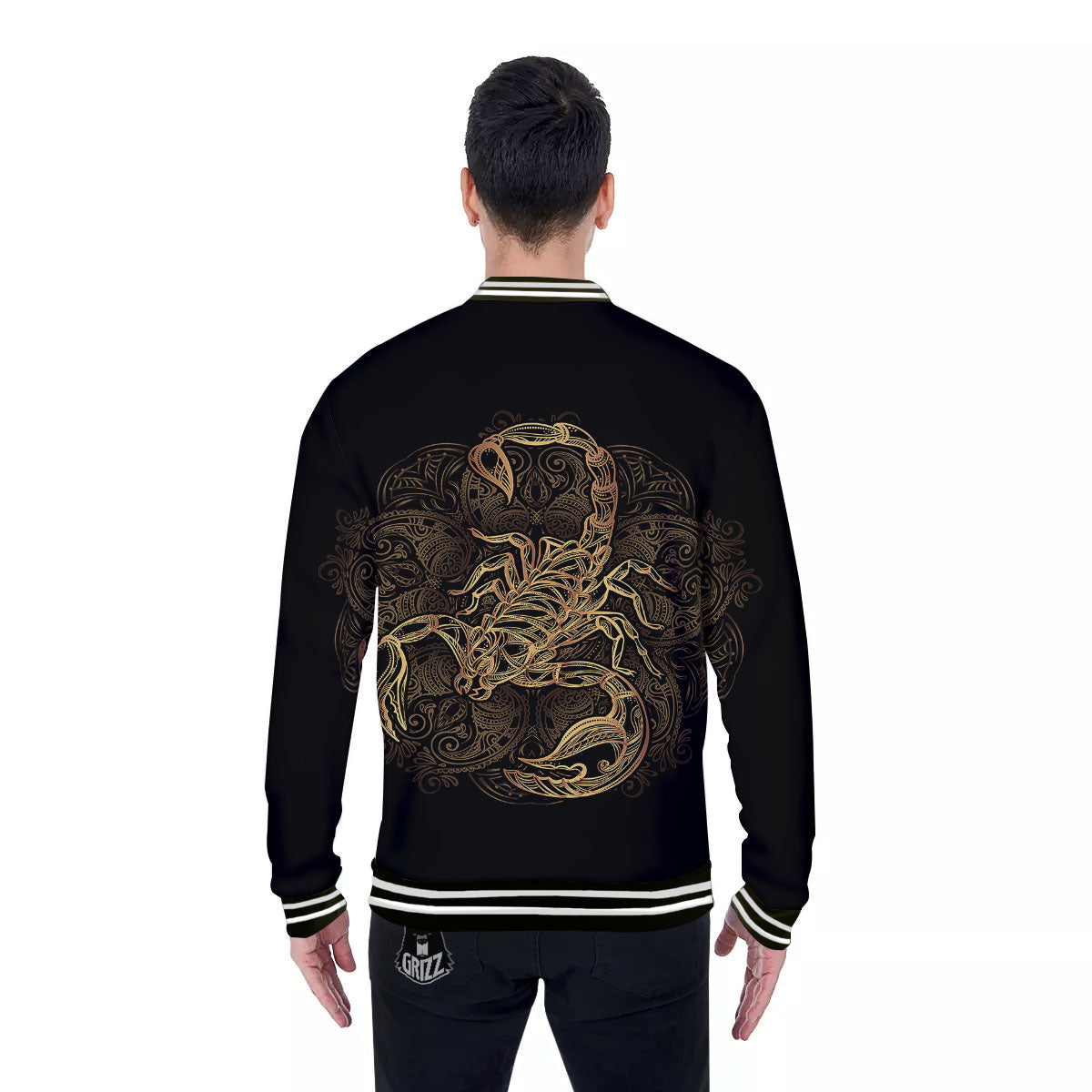 Scorpio Gold Print Baseball Jacket-grizzshop