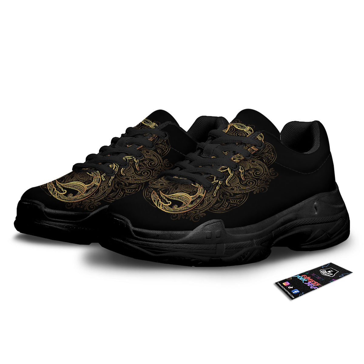 Scorpio Gold Print Black Chunky Shoes-grizzshop